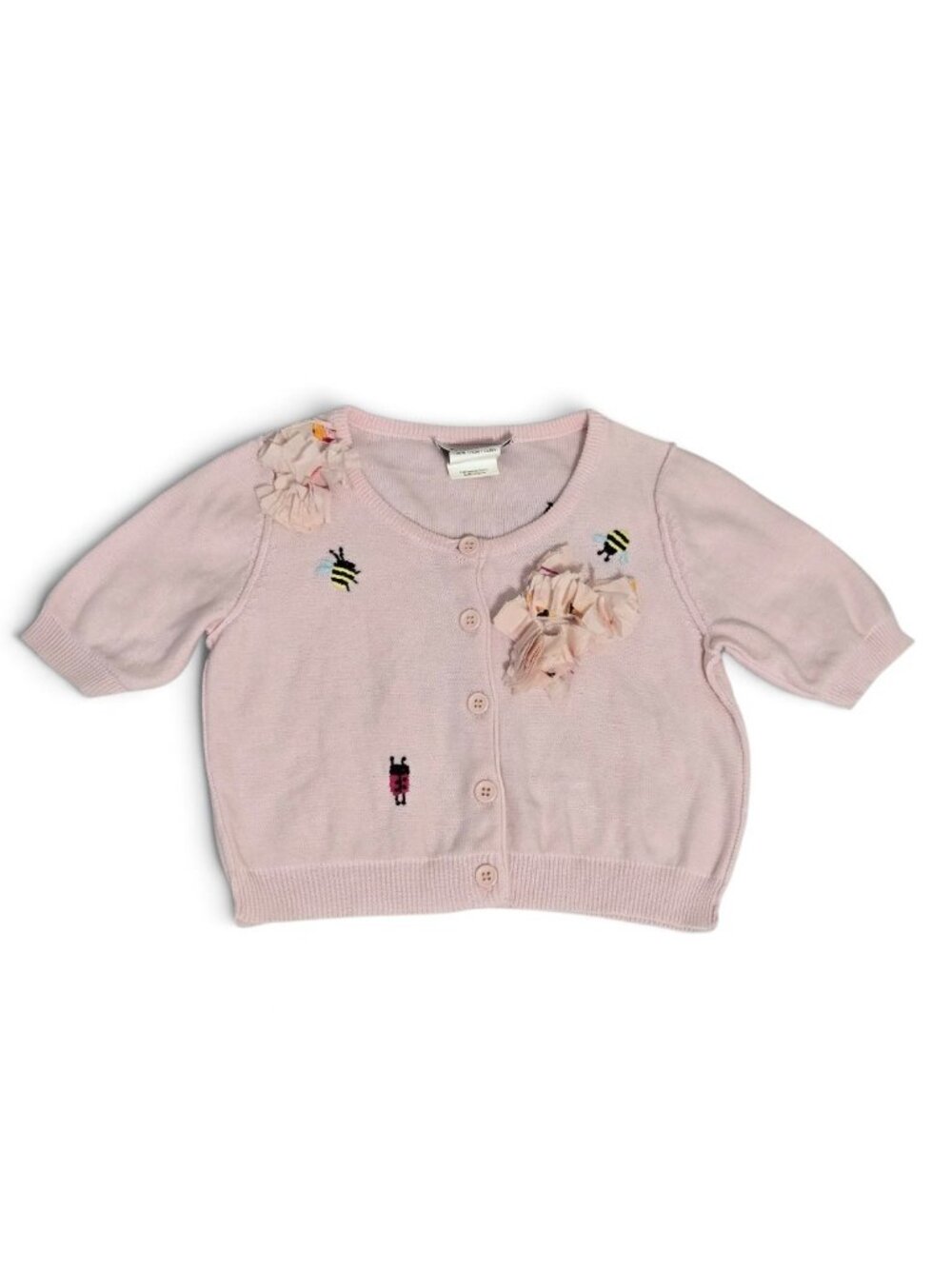 Sonia Rykiel Pink Button Down Cotton Cropped Shirt Cardigan Embroidered size S